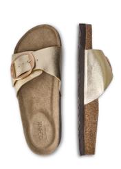 Women's gold leather flip-flops BUTYD-1157-2X(W26), top view of the product on a white background.