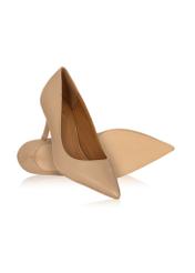 Beige leather women's pumps BUTYD-1031A-1B(W26), diagonal product view on white background.
