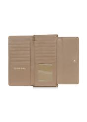Large beige women's wallet with monogram POREC-0347A-81(Z25) - top view of the product on a white background.