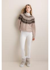 Women's cool beige wool sweater SWEDT-0284-1J(Z26), front view of the product on the model. Full body visible.