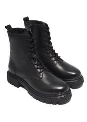 Women's leather ankle boots in black BUTYD-1297-99(Z26), diagonal product view on a white background.