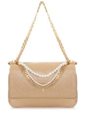 Beige women's handbag with pearls TOREC-0787-81(W23)-01