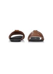 Women's camel flip-flops with braid BUTYD-0903C-1D(W26), front and back product view on white background.