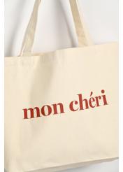 Cotton beige shopper bag TOREN-0334-0P(W26), close-up of the product detail, view on a white background.