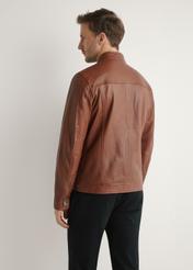 Light brown men's leather jacket KURMS-0326-1G(W26), product view from the back on the model. Half of the silhouette visible.