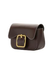 Small brown women's handbag with a buckle TOREC-1383-1H(Z26). Side view, diagonal, on a white background.