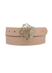 Beige leather women's belt with decorative buckle PASDS-0305-1A(Z26), front product view on white background.