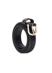 Black leather women's belt PASDS-0334-98(Z25), diagonal product view on white background.