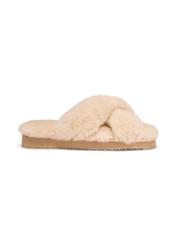 Beige women's wool slippers BUTYD-1320-0B(Z26) – side view of the product on a white background.