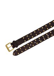 Brown women's belt with studs PASDS-0352-1I(Z26), product view from above on white background.