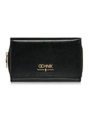 Black large women's leather wallet PORES-0930A-99(Z25) - front product view on white background.