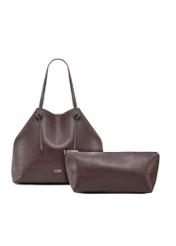 Large brown shopper bag TOREC-0995A-89(Z25), product view with detachable pouch from the front on white background.