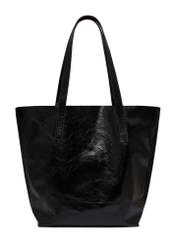 Large black women's shoulder bag with glossy finish TORES-1368-9F(Z26), product view from the back on a white background.