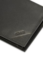Black men's leather wallet PORMS-0655-99(Z25), close-up of product detail, view on white background.