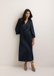 Navy blue midi dress SUKDT-0263-7E(W26), front view of the product on the model. Full body visible.