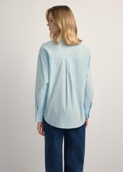 Blue cotton women's shirt KOSDT-0181-7A(W26), back view of the product on the model. Half of the silhouette visible.