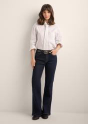 Women's dark navy blue jeans JEADT-0020-7E(Z26), front view of the product on the model. Full body visible.