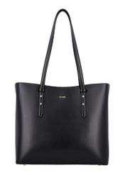 Large black women's shopper bag TOREC-1309-99(Z26), front view of the product on a white background.