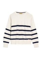 Cream women's striped sweater SWEDT-0258-0B(W26), front product view on white background.
