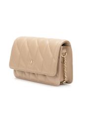 Small quilted women's handbag in beige color TOREC-1150-1D(W26), diagonal view of the product on a white background.