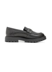 Women's black leather moccasins with logo BUTYD-1197-99(Z25), product view from the inside on a white background.