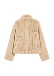 Beige short women's fur coat FUTDP-0071-81(Z25), product view from the front on a white background.