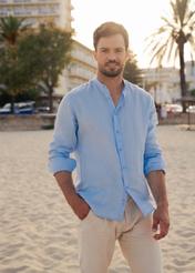 Blue linen men's shirt KOSMT-0337-60(W25)