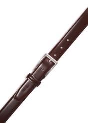 Brown men's leather belt PASMS-0244-1I(Z26), view of the clasp of the product on a white background.