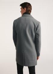 Gray men's coat PLAMT-0006-91(Z25), product visible from the back on the model, half of the silhouette visible.