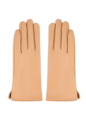 Beige women's leather gloves REKDS-0001A-81(Z25), product view from the front on a white background.
