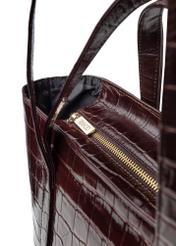 Large brown leather croco women's handbag TORES-1232-1H(W26), close-up of the product detail on a white background.