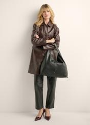 Black women's shopper shoulder bag TOREC-1385-99(Z26), product view on model's shoulder. Full body visible.