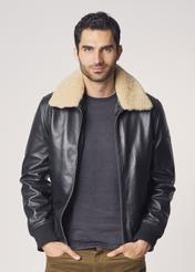 Men's leather jacket with detachable collar KURMS-0251-1146(Z22)-01