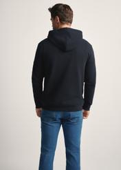 Men's black hoodie BLZMT-0073-99(Z25), back view of the product on the model. Half of the silhouette visible.