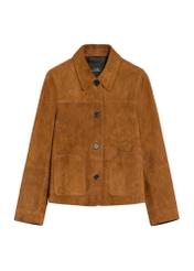 Brown women's suede jacket KURDS-0562-0775(Z25), product view from the front on a white background.