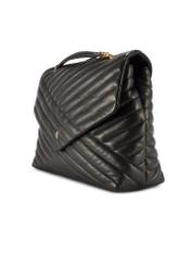 Black leather women's handbag with quilting TORES-1286-99(W26), diagonal product view on a white background.
