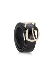 Black croco women's leather belt PASDS-0322-9G(W26), diagonal product view on white background.