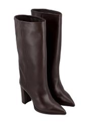 Dark brown leather women's boots BUTYD-1334-1I(Z26), diagonal product view on white background.