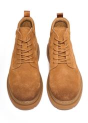 Cognac suede men's ankle boots BUTYM-0559-1F(Z26), front view of the product on a white background.