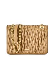 Beige women's handbag with chain TOREC-1102-24(Z25), product view from the front on a white background.