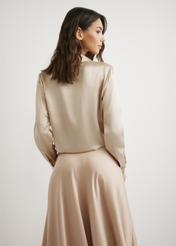 Beige women's silk shirt KOSDT-0188-1B(W26), back view of the product on the model. Half of the silhouette visible.