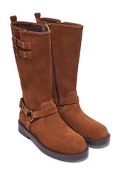 Light brown suede women's ankle boots BUTYD-1305-1G(Z26), diagonal product view on white background.