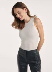 Cream women's blouse BLUDT-0197-12(Z25), product photo from the front on the model, half of the silhouette visible.02
