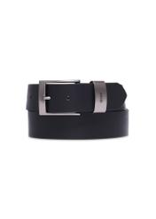 Men's smooth black leather belt PASMS-0163A-99(Z25), front view on a white background.