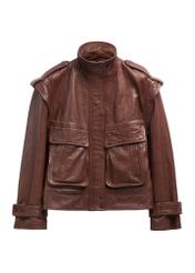Burgundy oversized women's leather jacket KURDS-0644-4D(Z26)
