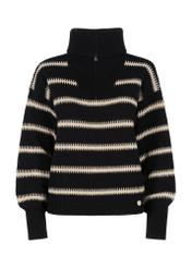 Black striped sweater with zipper for women SWEDT-0187-99(Z23)-04