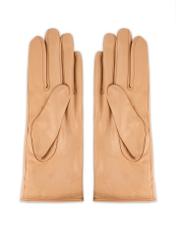 Women's leather gloves with ties REKDS-0021A-81(Z25), product view from the back on a white background.