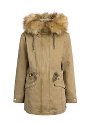 Beige women's jacket with fur KURDT-0612-81(Z25) - front product view on white background.