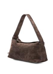 Dark brown suede handbag TORES-1186-89(Z25), diagonal product view on white background.