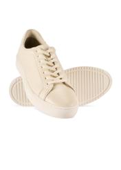 White leather sports shoes BUTYM-0503A-0B(W26), diagonal product view on white background.